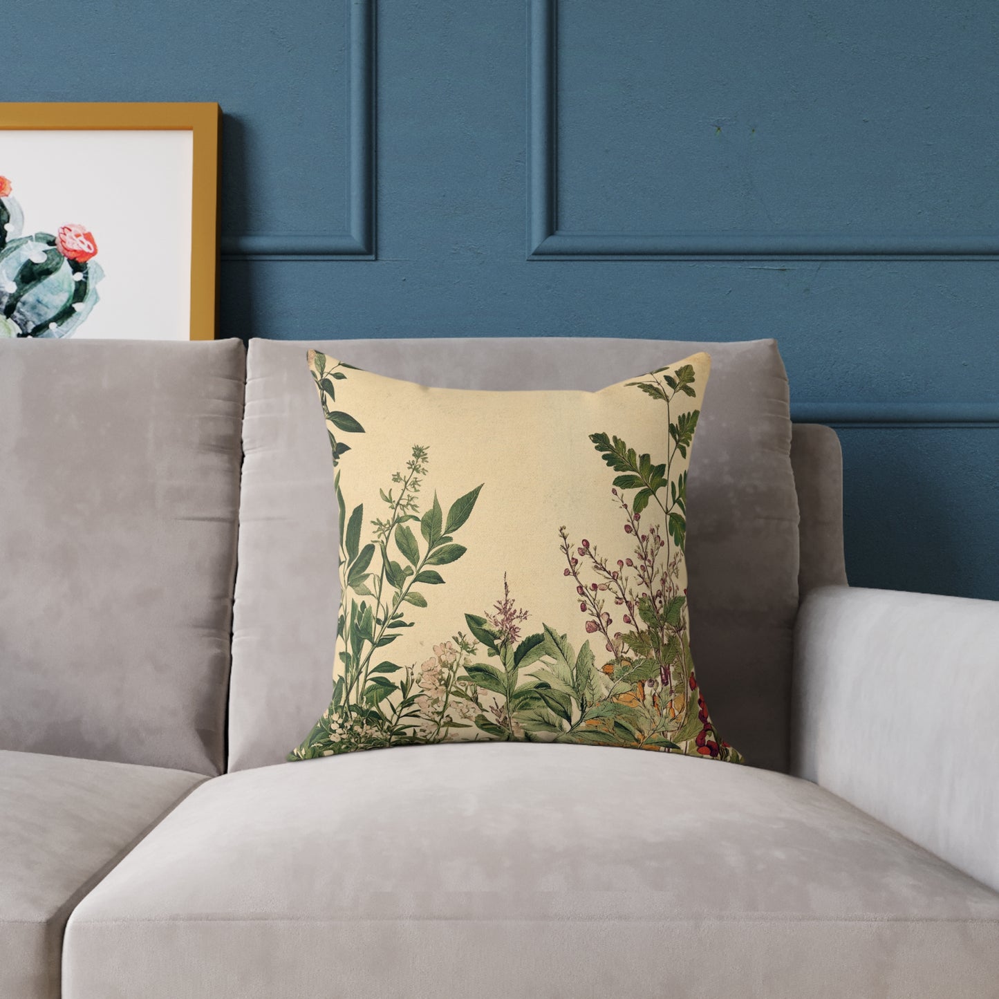Botanical Floral Throw Pillow — Vintage Greenery Square Cushion