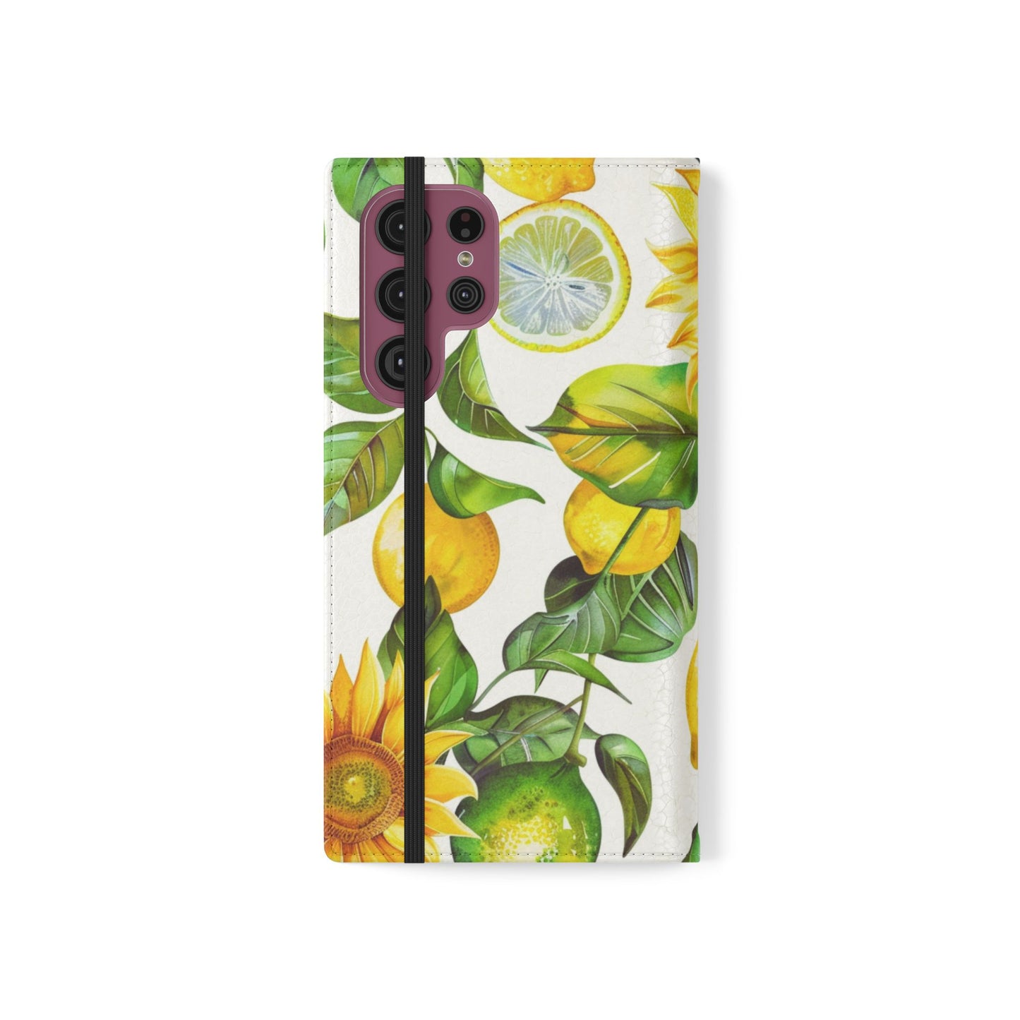Sunflower & Lemon Flip Phone Case – Floral Wallet Flip Case with Card Slots