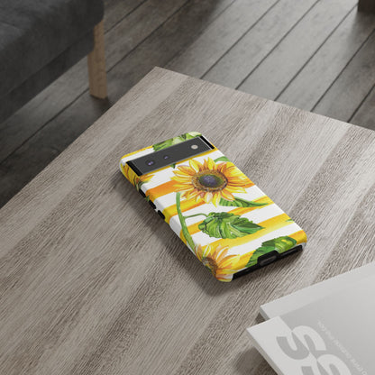 Sunflower Stripes Phone Case - Bright Floral Tough Case