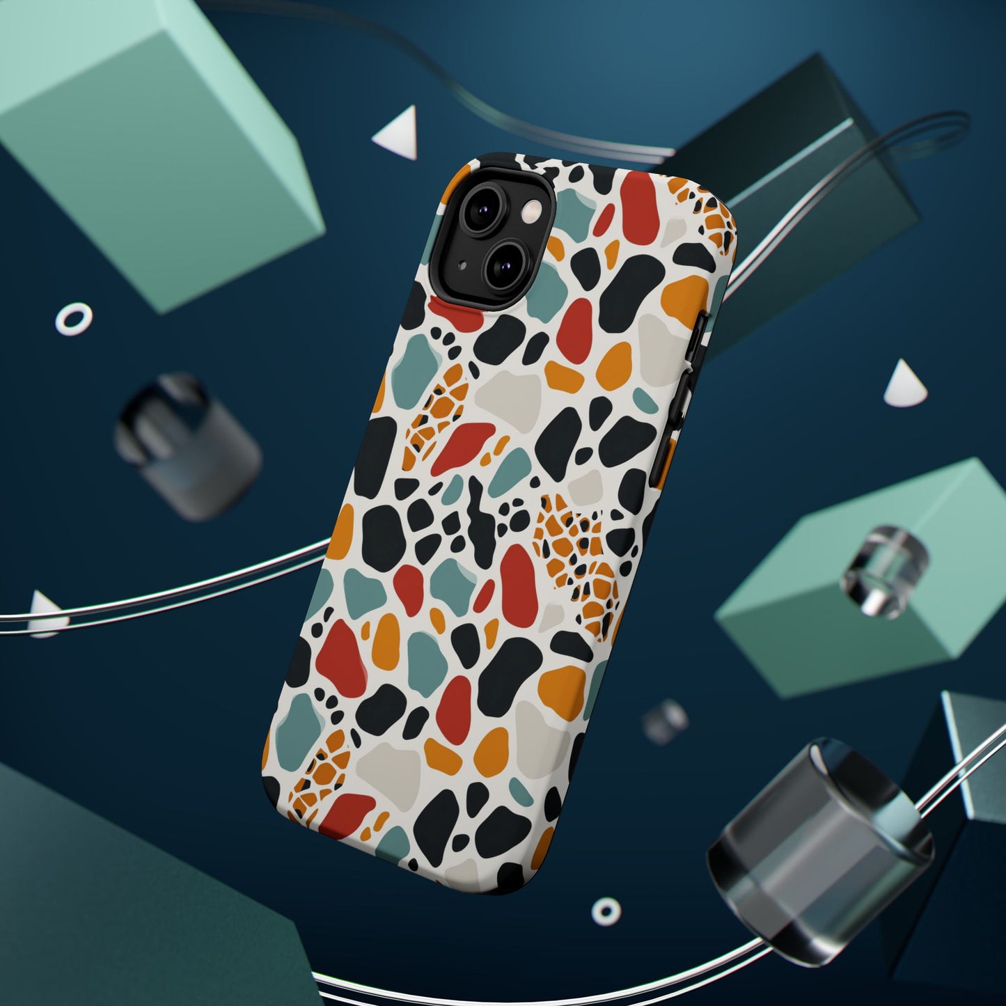 Terrazzo Pattern Magnetic Impact Phone Case — Colorful Retro Pebble Design