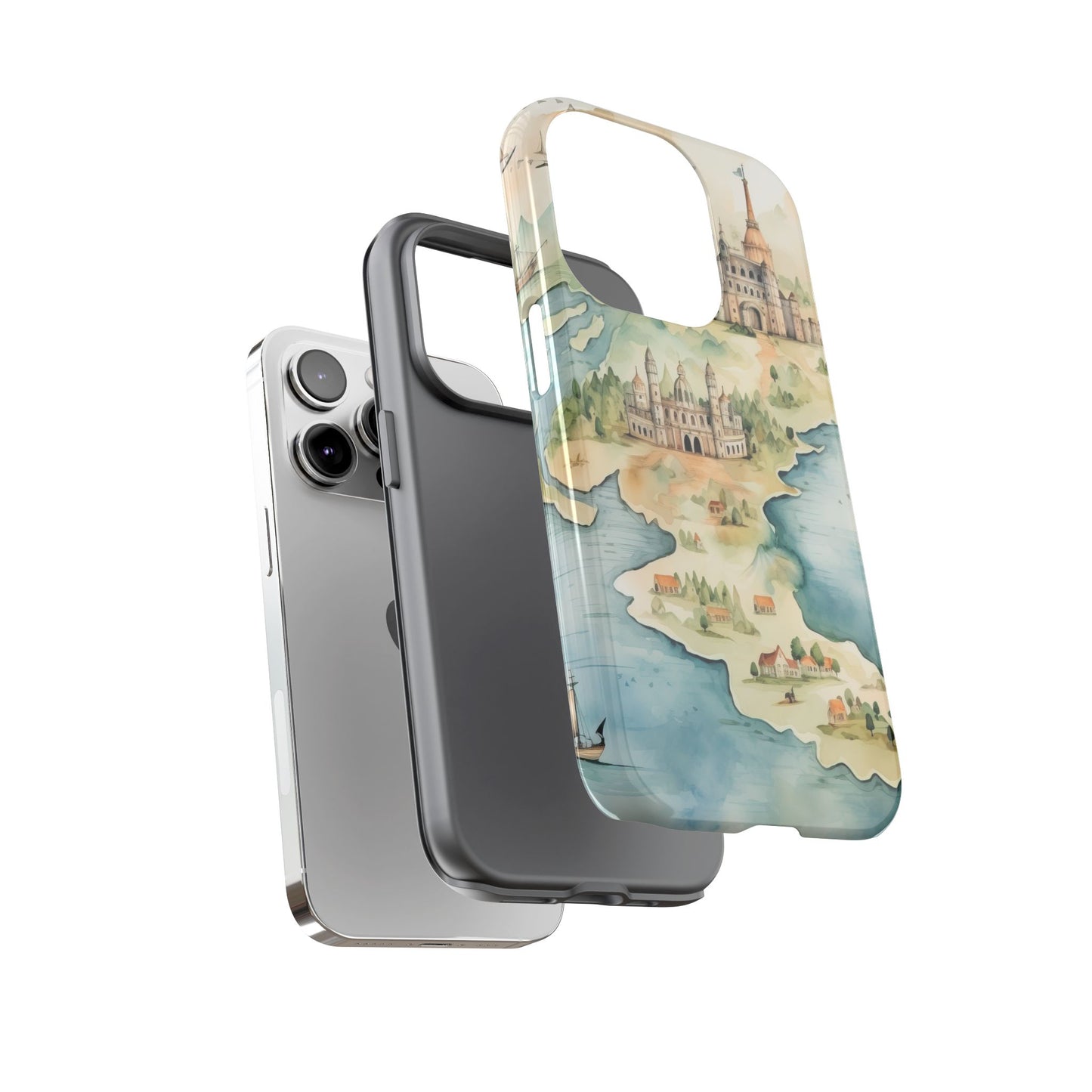 Hard Phone Case — Watercolor Fantasy Map Castle Design
