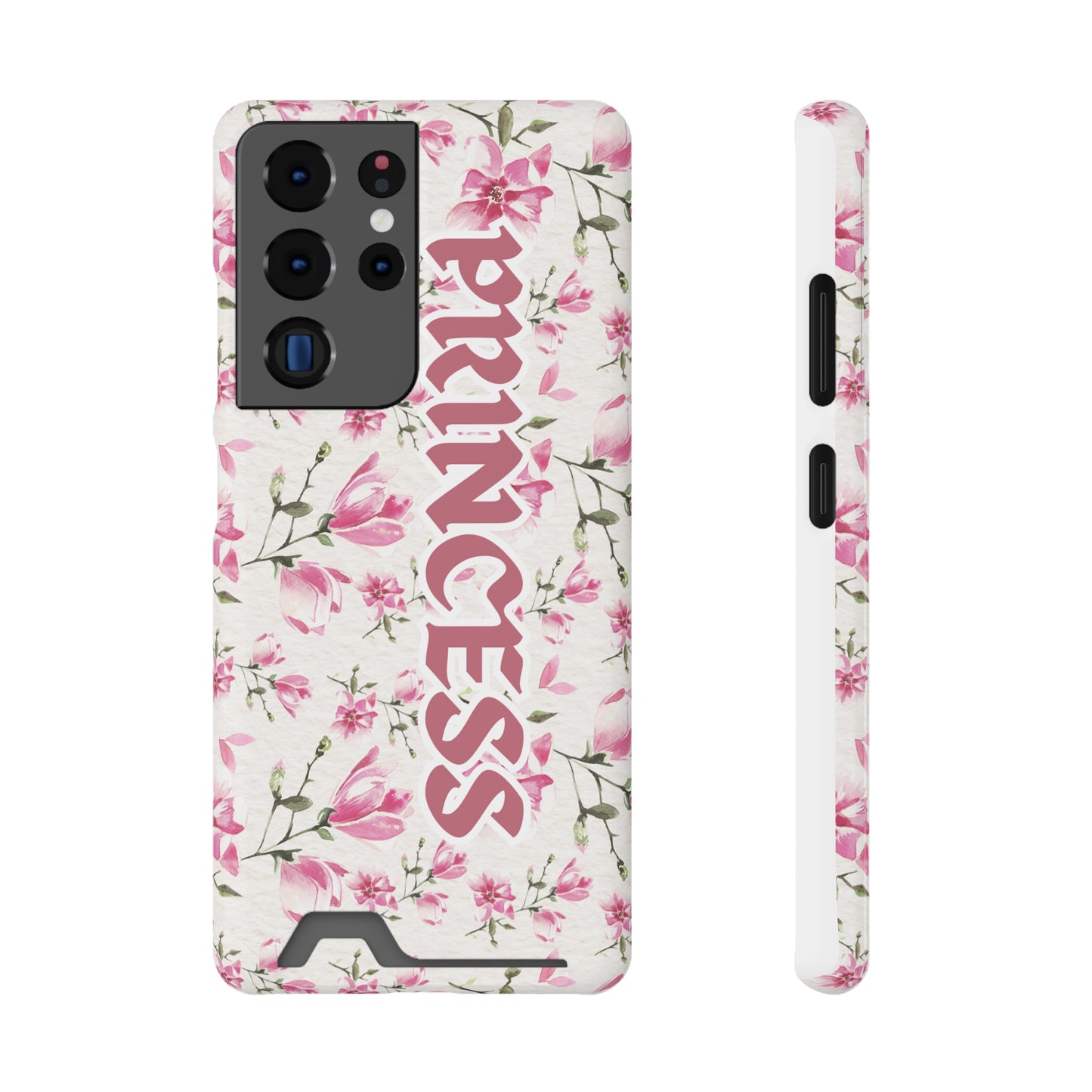 Chic Floral Phone Case with Card Holder for Princesses, Cute Floral Design, Gift for Her