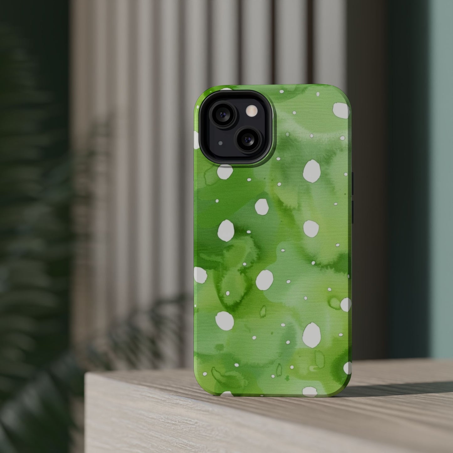 Green Watercolor Polka Dot Magnetic Impact Phone Case