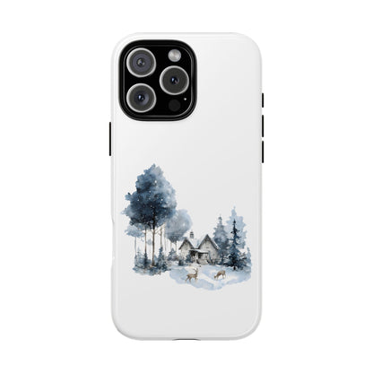 Nature-Inspired Tough Phone Case with Winter Cabin Design