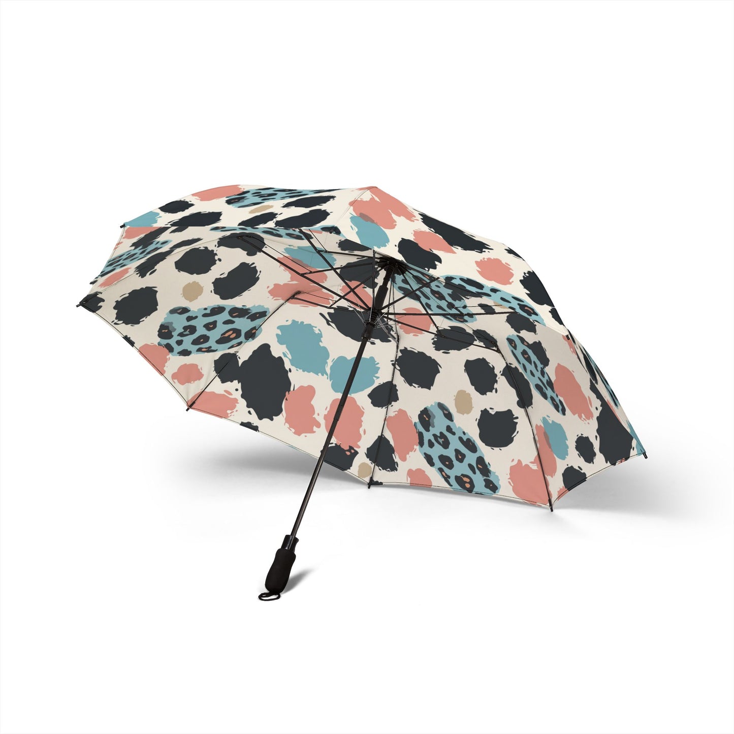Compact Foldable Umbrella — Pastel Leopard Print Semi-Automatic Travel Umbrella