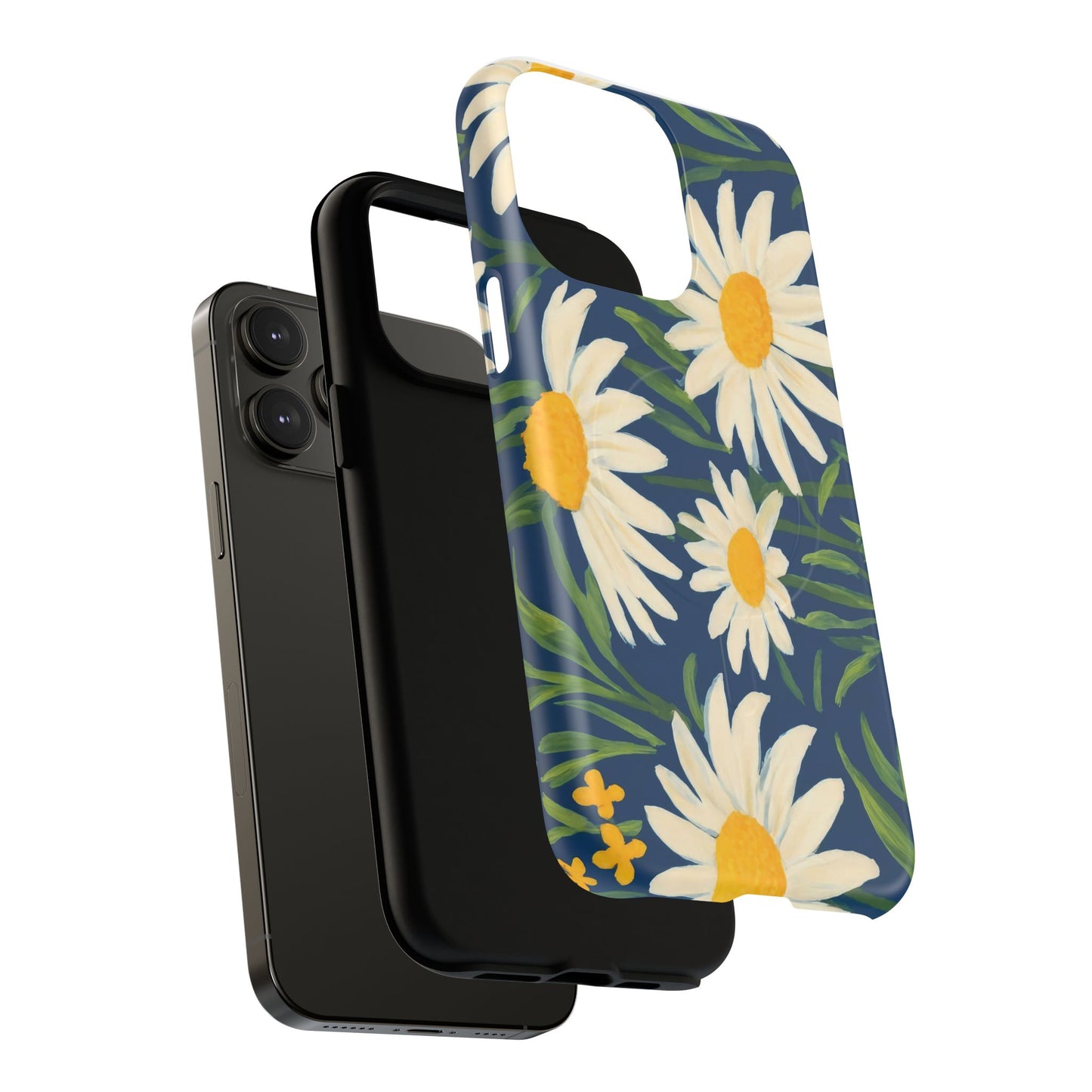 Daisy Floral IPhone Case-Tough Magnetic Cover ,Glossy Finish ,Retro Botanical Flower  Design.