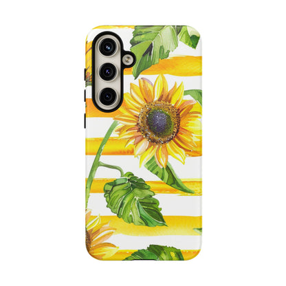 Sunflower Stripes Phone Case - Bright Floral Tough Case