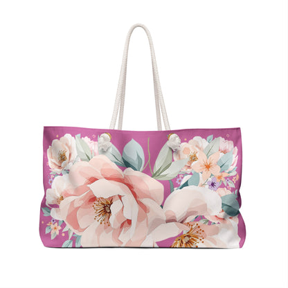 Floral Peony Weekender Bag — Large Pastel Travel Tote