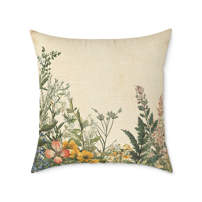 Botanical Floral Throw Pillow — Vintage Greenery Square Cushion