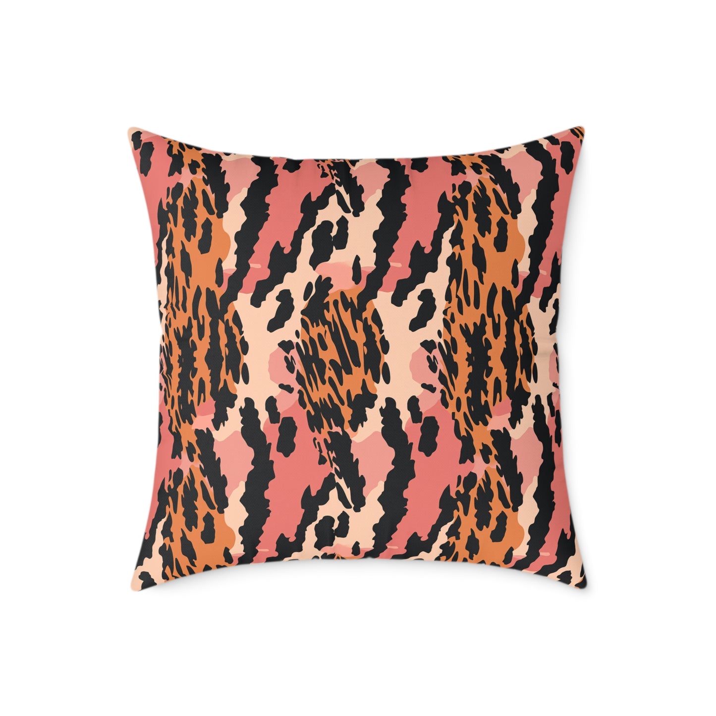 Leopard Print Square Pillow — Pink & Orange Animal Print Decorative Cushion