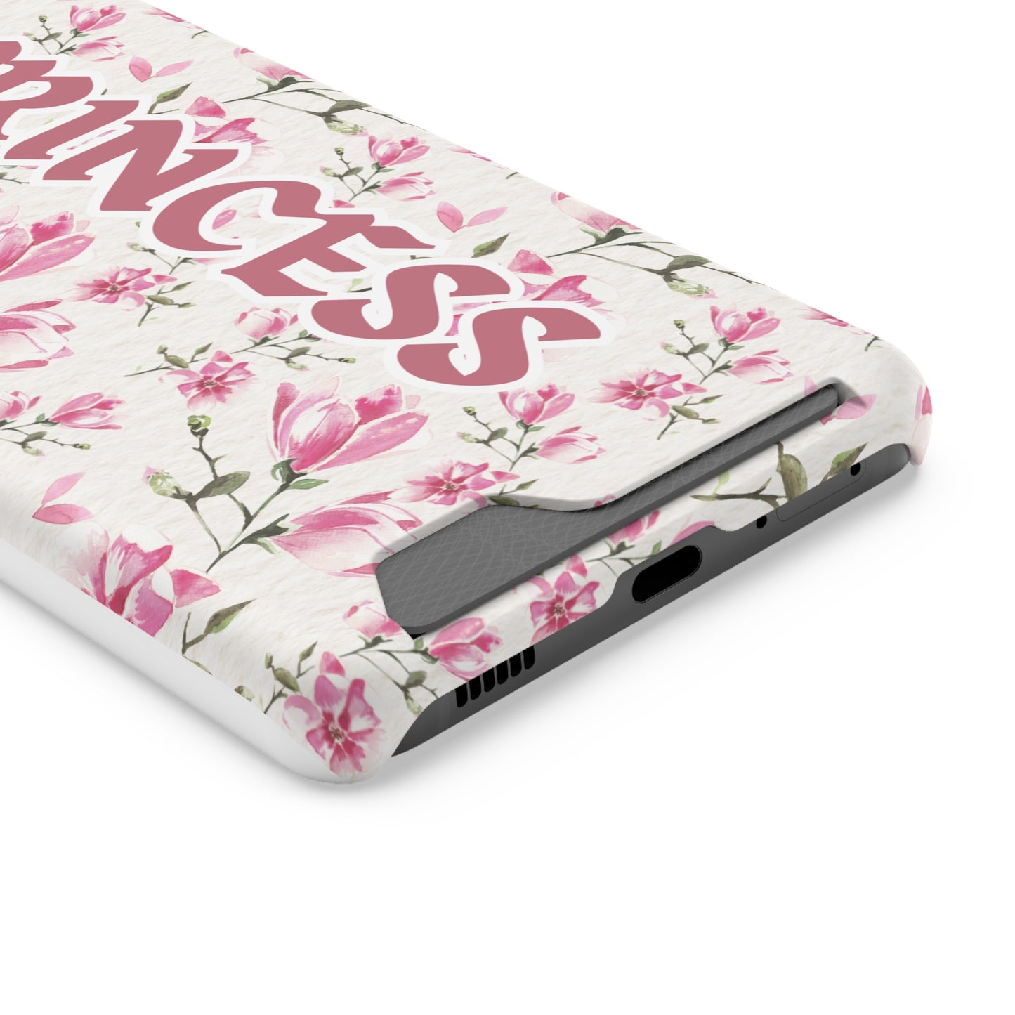 Chic Floral Phone Case with Card Holder for Princesses, Cute Floral Design, Gift for Her