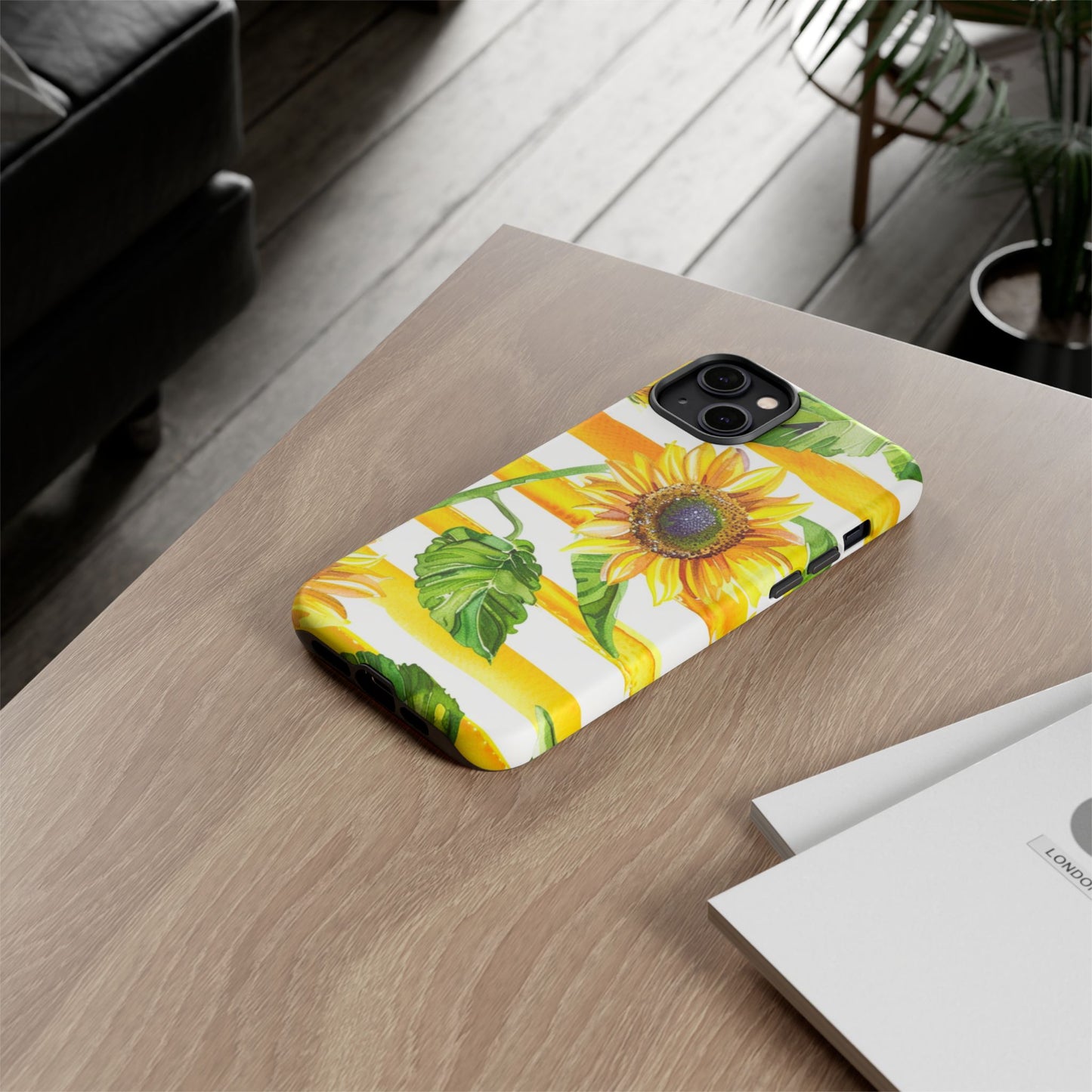 Sunflower Stripes Phone Case - Bright Floral Tough Case