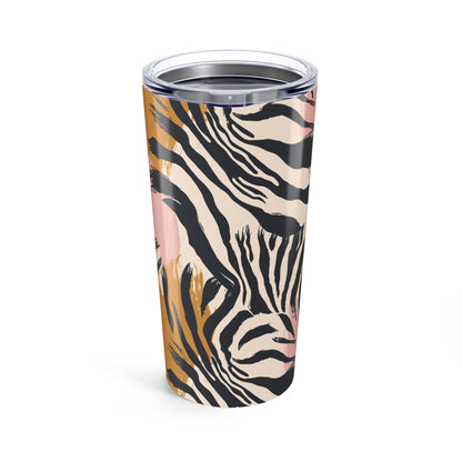 Zebra Print 20oz Tumbler — Pink & Mustard Animal Pattern Insulated Travel Cup
