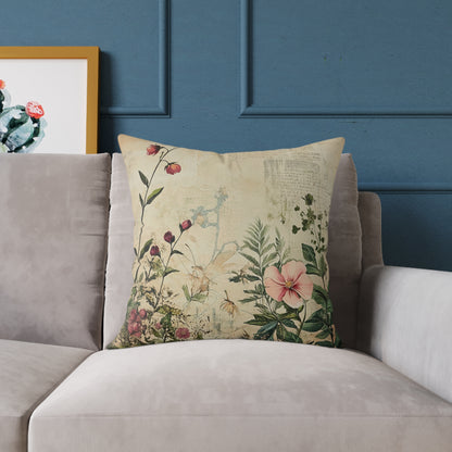 Botanical Floral Throw Pillow — Vintage Greenery Square Cushion