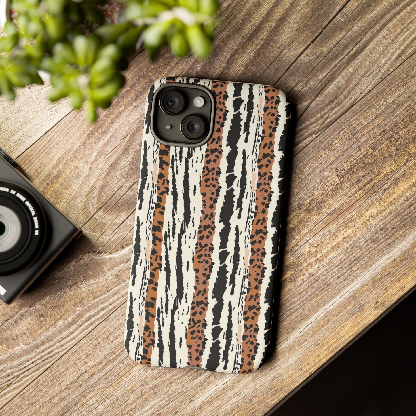 Animal Stripe Phone Case — Leopard & Zebra Pattern Tough Protective Cover,Africa Pattern .