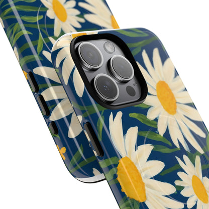 Daisy Floral IPhone Case-Tough Magnetic Cover ,Glossy Finish ,Retro Botanical Flower  Design.