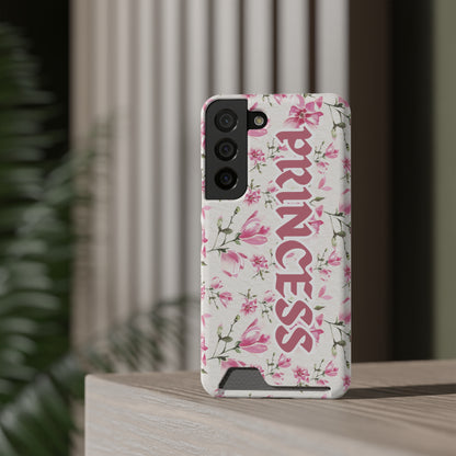 Chic Floral Phone Case with Card Holder for Princesses, Cute Floral Design, Gift for Her