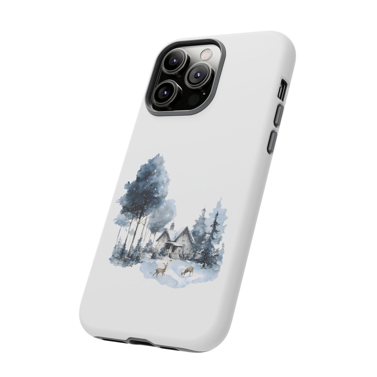 Nature-Inspired Tough Phone Case with Winter Cabin Design