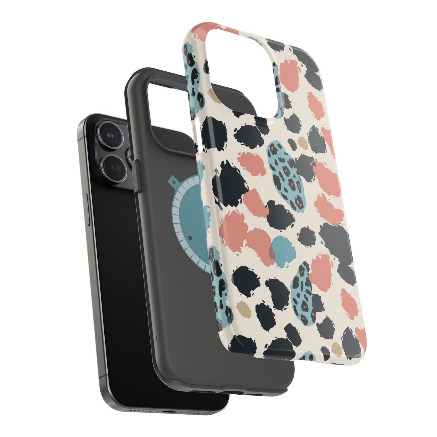 Leopard Splash Magnetic Impact Phone Case — Teal & Coral Animal Print