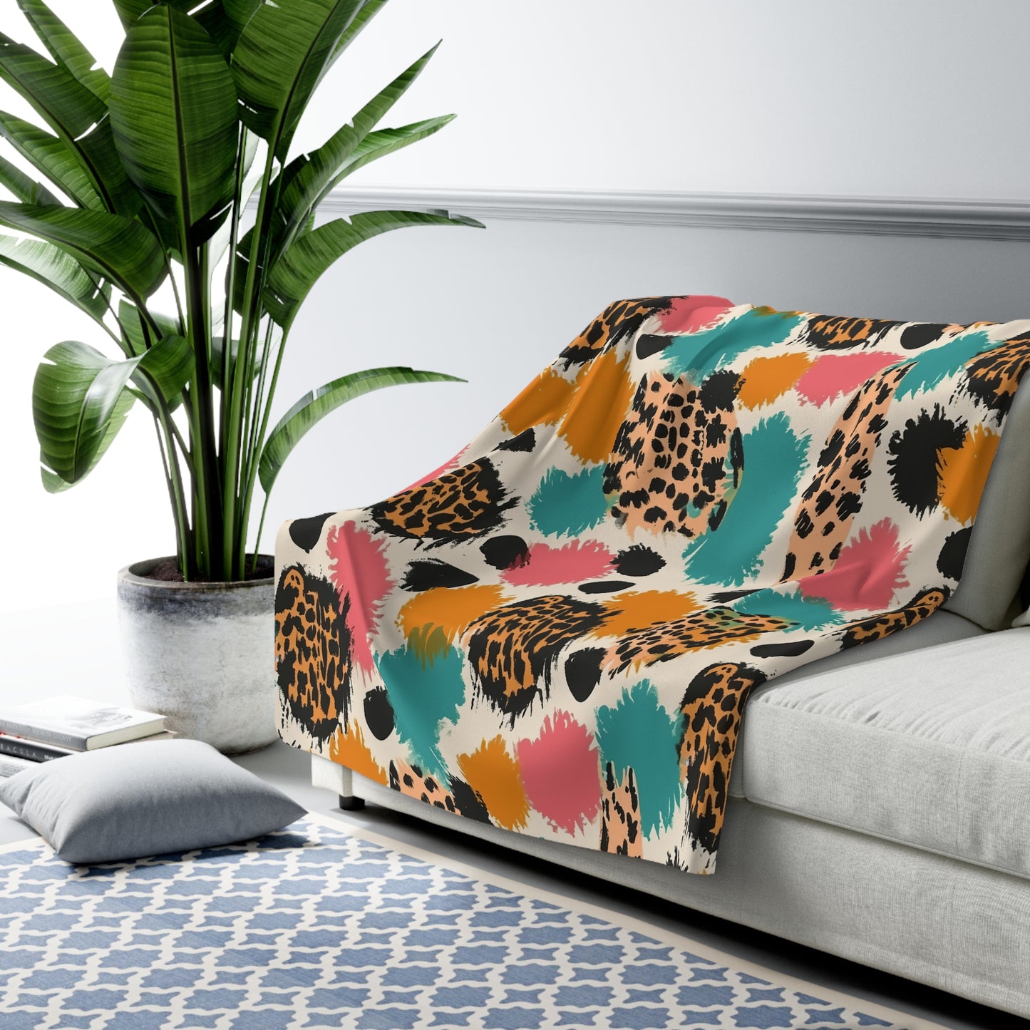 Colorful Leopard Print Sherpa Blanket - Soft Fleece Throw for Cozy Home & Gifts