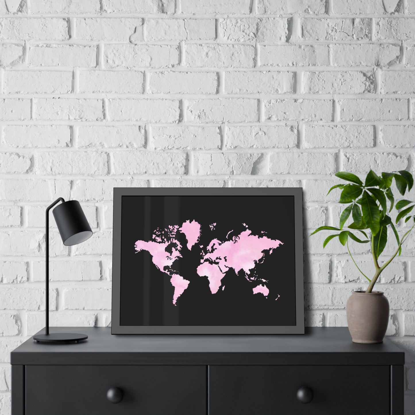 Pink Watercolor World Map Framed Poster,Coquette Poster