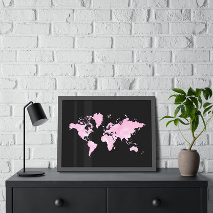 Pink Watercolor World Map Framed Poster,Coquette Poster