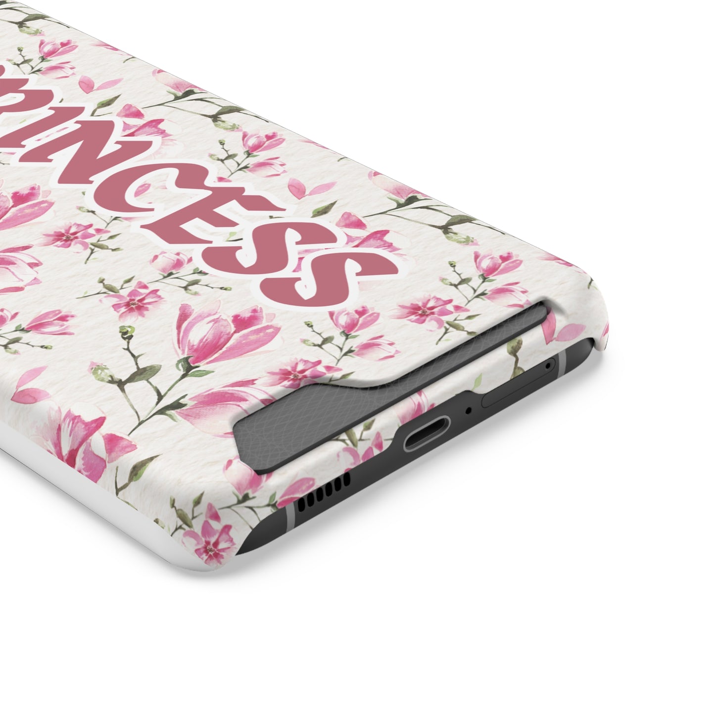 Chic Floral Phone Case with Card Holder for Princesses, Cute Floral Design, Gift for Her