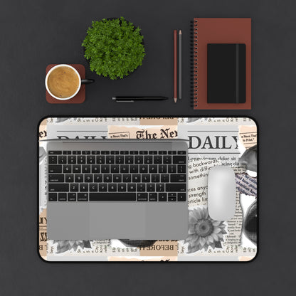 Stylish Desk Mat with Newspaper and Floral Design, Ideal for Home Office, Gifts, Desk Accessories, Office Decor, Unique Workspaces