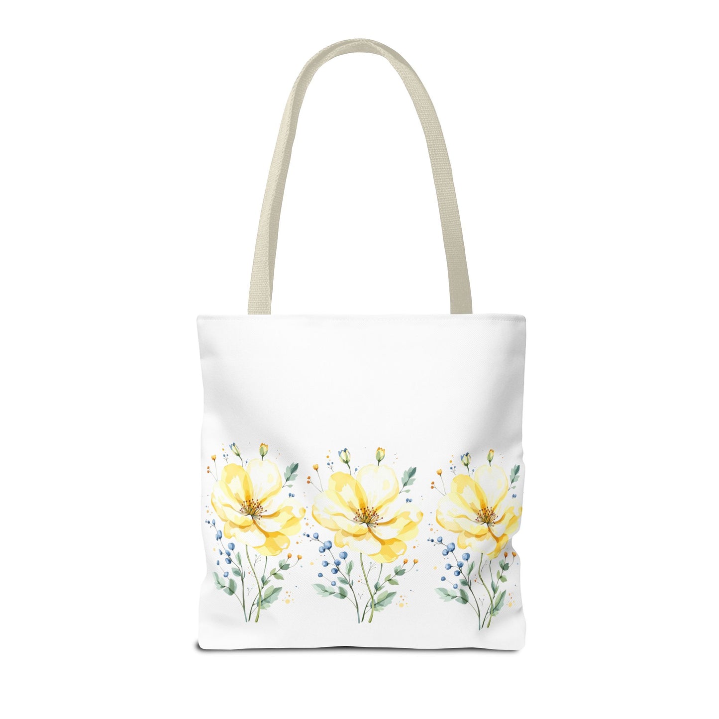 Floral Peony Tote Bag — Yellow Watercolor Flowers on White