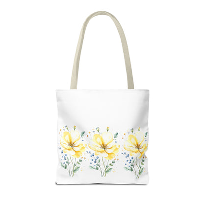 Floral Peony Tote Bag — Yellow Watercolor Flowers on White