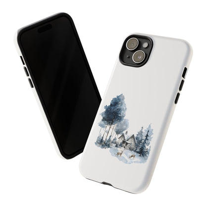 Nature-Inspired Tough Phone Case with Winter Cabin Design
