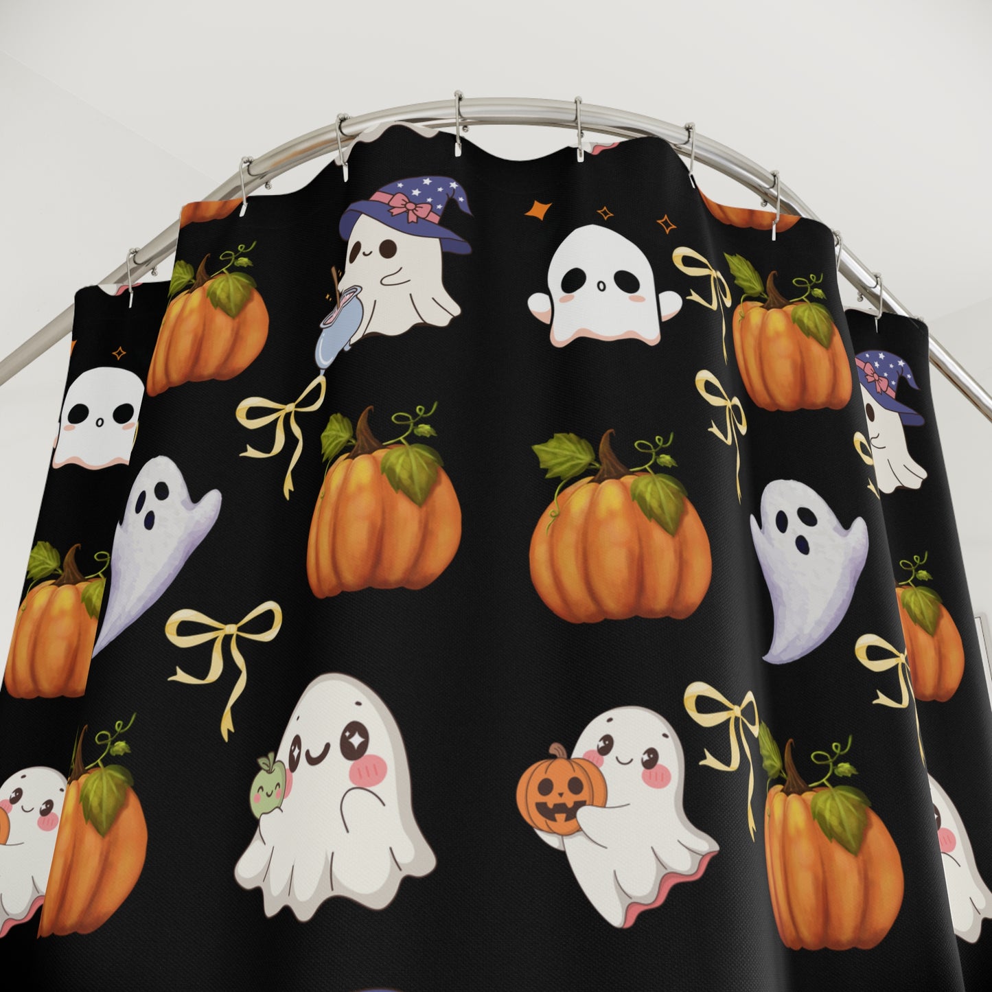 Cute Halloween Shower Curtain - Spooky Bathroom Decor, Fun Ghost & Pumpkin Design, Seasonal Home Decor, Halloween Party