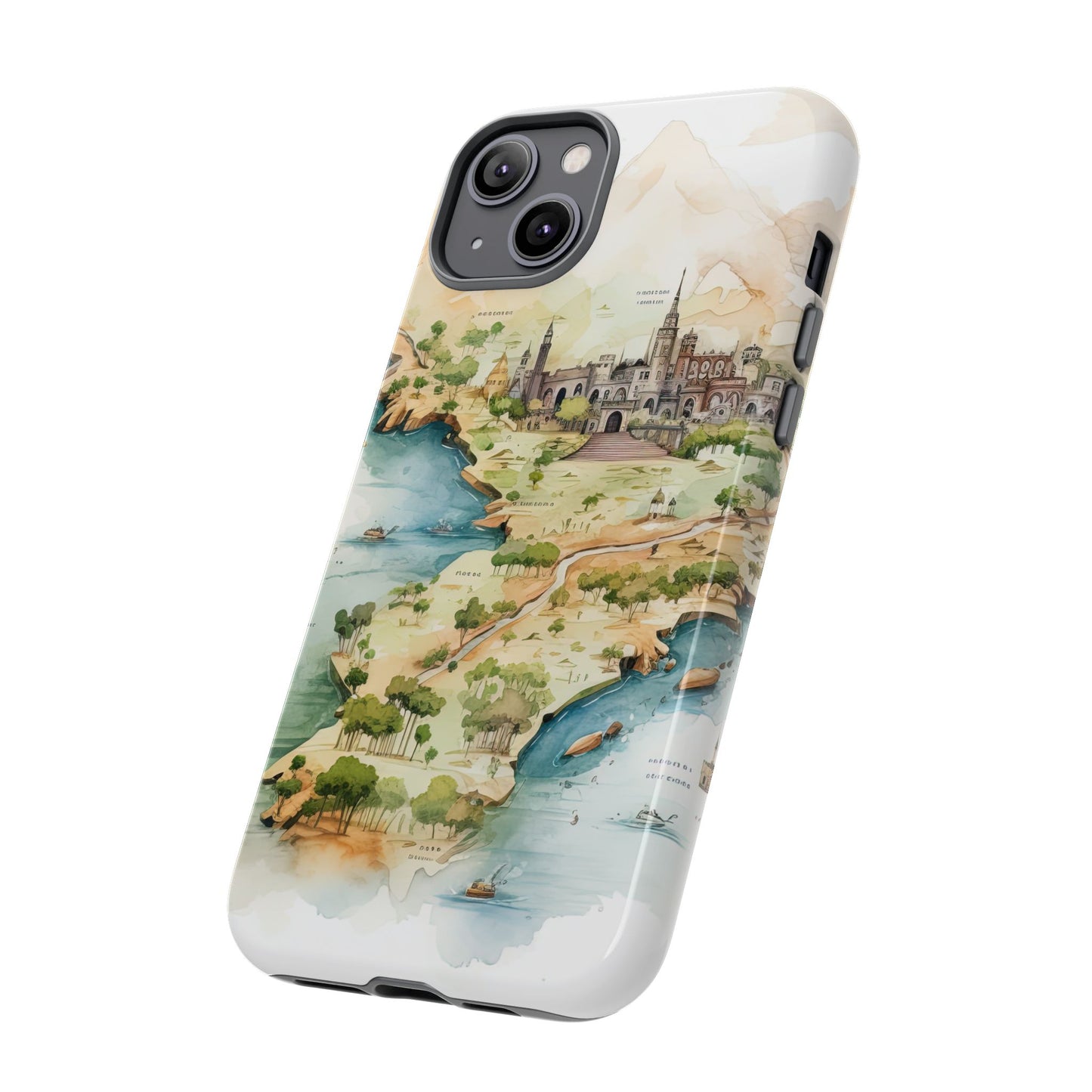 Hard Phone Case — Watercolor Fantasy Map Castle Design