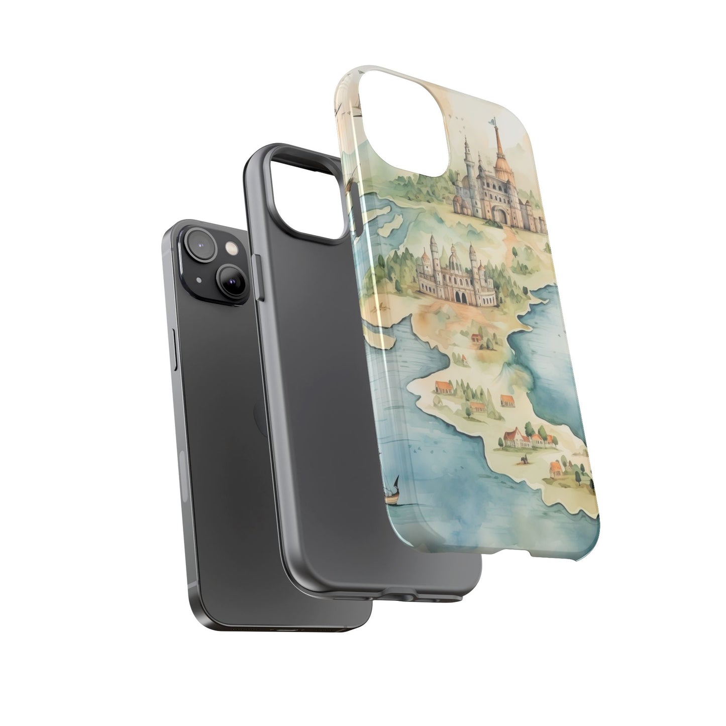 Hard Phone Case — Watercolor Fantasy Map Castle Design