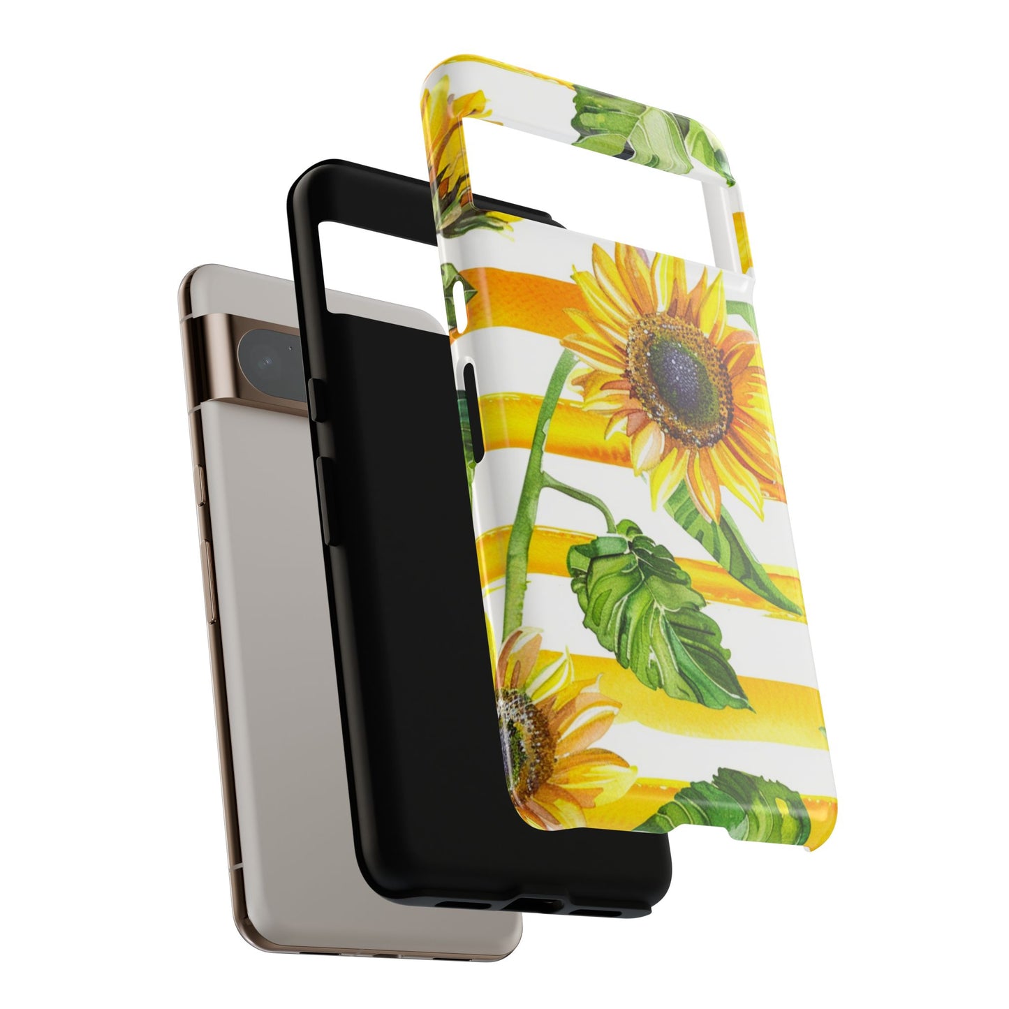 Sunflower Stripes Phone Case - Bright Floral Tough Case