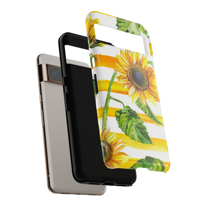 Sunflower Stripes Phone Case - Bright Floral Tough Case