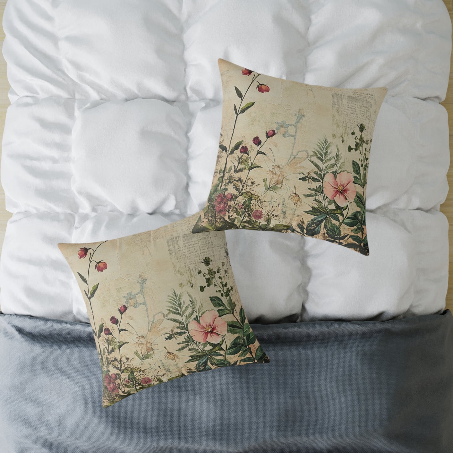 Botanical Floral Throw Pillow — Vintage Greenery Square Cushion