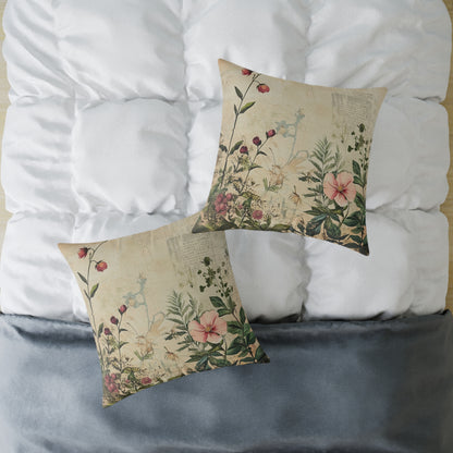 Botanical Floral Throw Pillow — Vintage Greenery Square Cushion