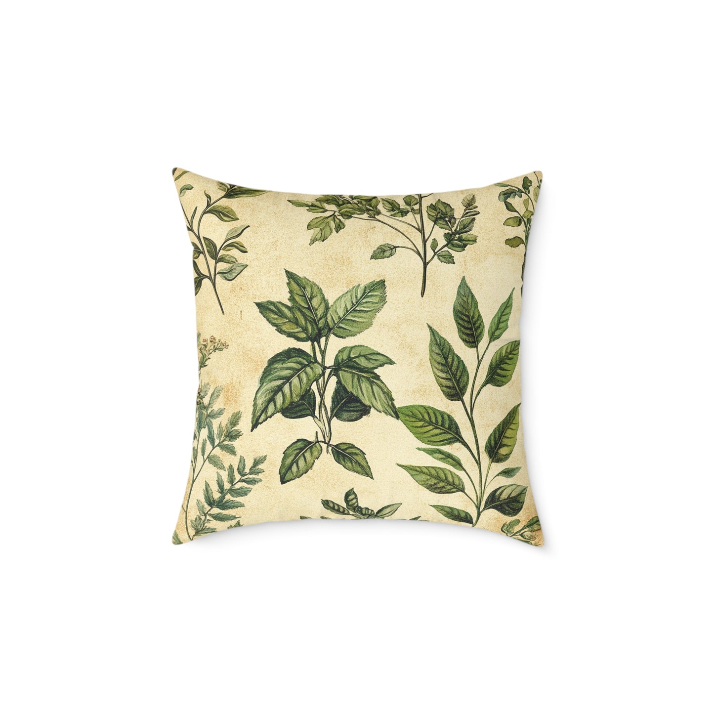 Botanical Floral Throw Pillow — Vintage Greenery Square Cushion