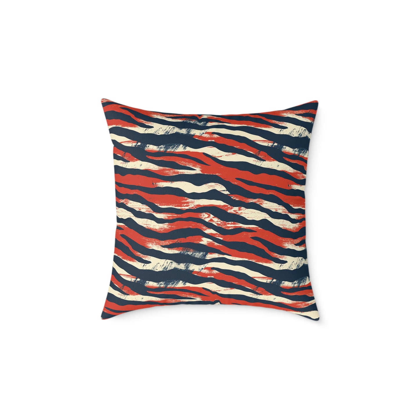 Red Navy Tiger Stripe Square Pillow - Bold Animal Print Decorative Cushion