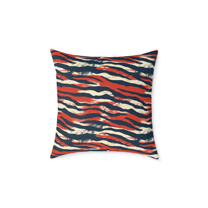 Red Navy Tiger Stripe Square Pillow - Bold Animal Print Decorative Cushion