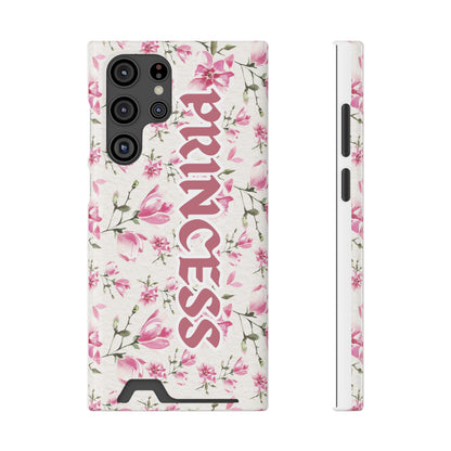 Chic Floral Phone Case with Card Holder for Princesses, Cute Floral Design, Gift for Her