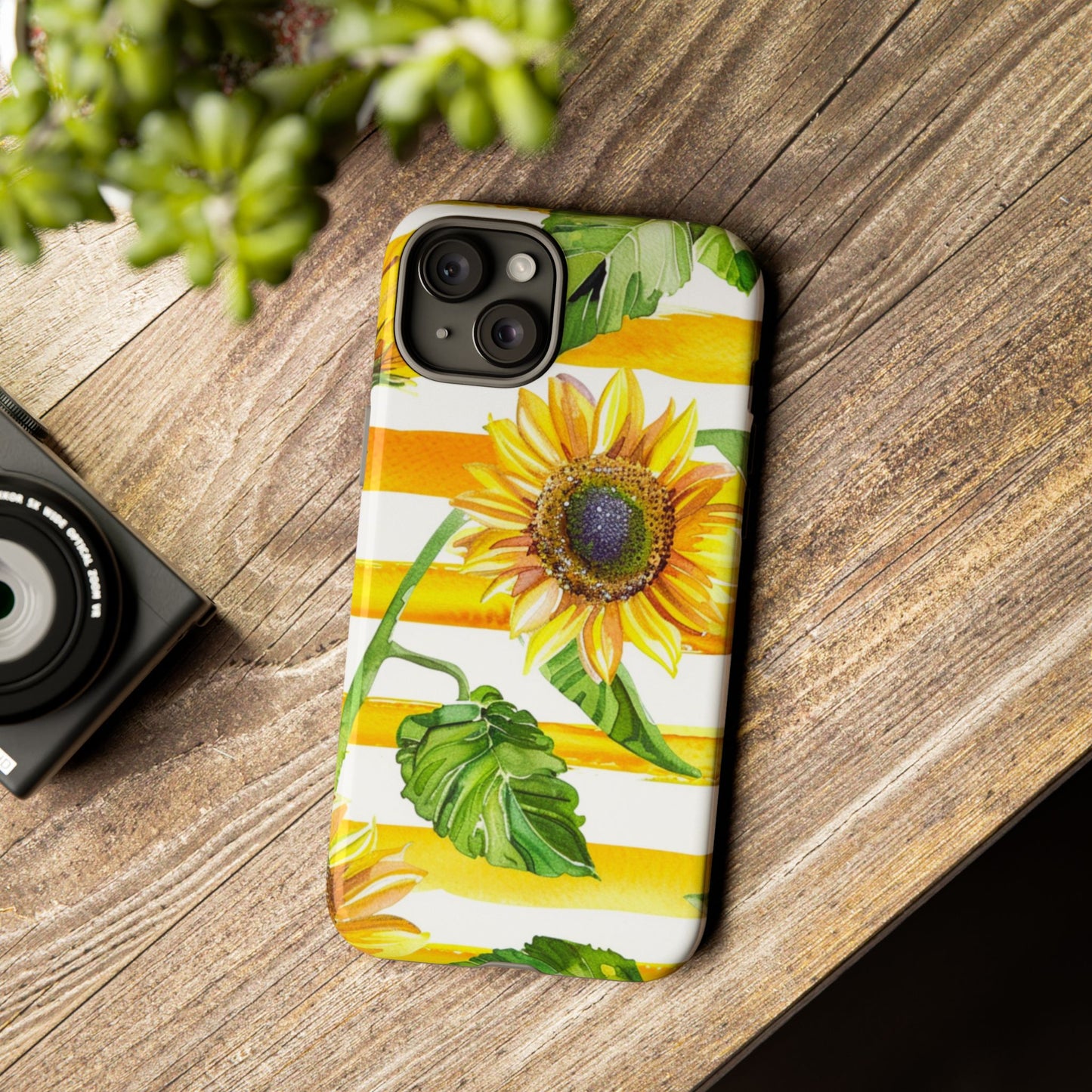 Sunflower Stripes Phone Case - Bright Floral Tough Case