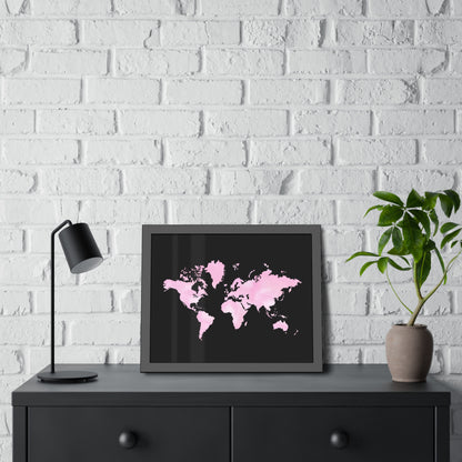 Pink Watercolor World Map Framed Poster,Coquette Poster