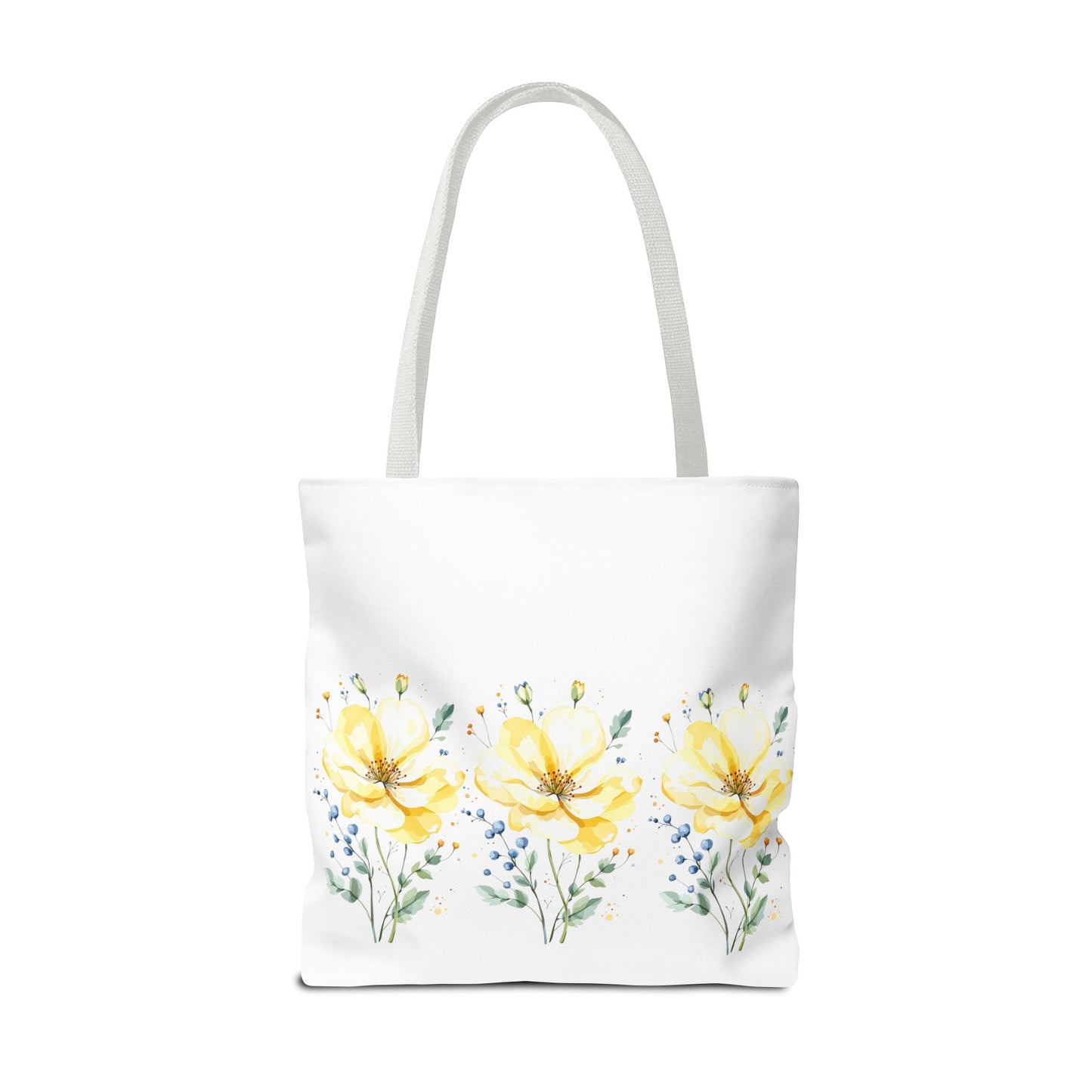 Floral Peony Tote Bag — Yellow Watercolor Flowers on White