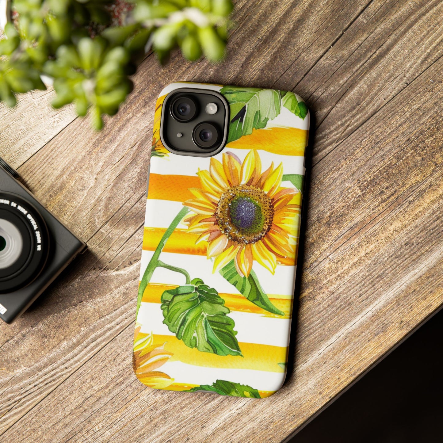 Sunflower Stripes Phone Case - Bright Floral Tough Case