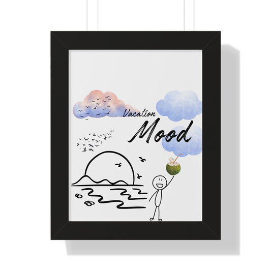 Vacation Mood Framed Vertical Poster, Tropical Art, Beach Decor, Summer Vibes, Home Decoration, Gift for Travel Lovers