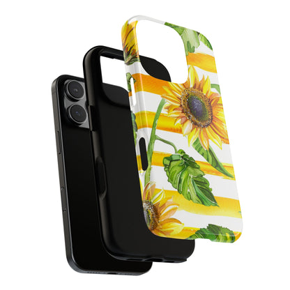 Sunflower Stripes Phone Case - Bright Floral Tough Case