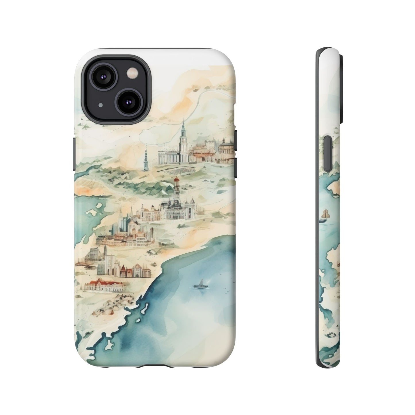 Hard Phone Case — Watercolor Fantasy Map Castle Design