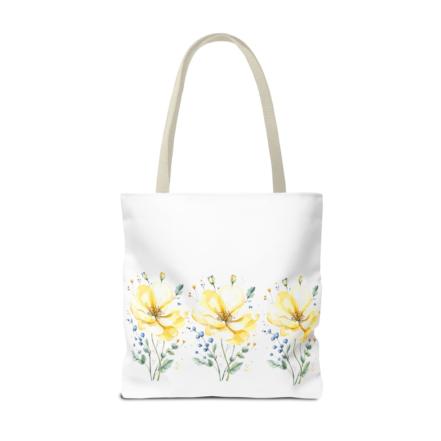 Floral Peony Tote Bag — Yellow Watercolor Flowers on White